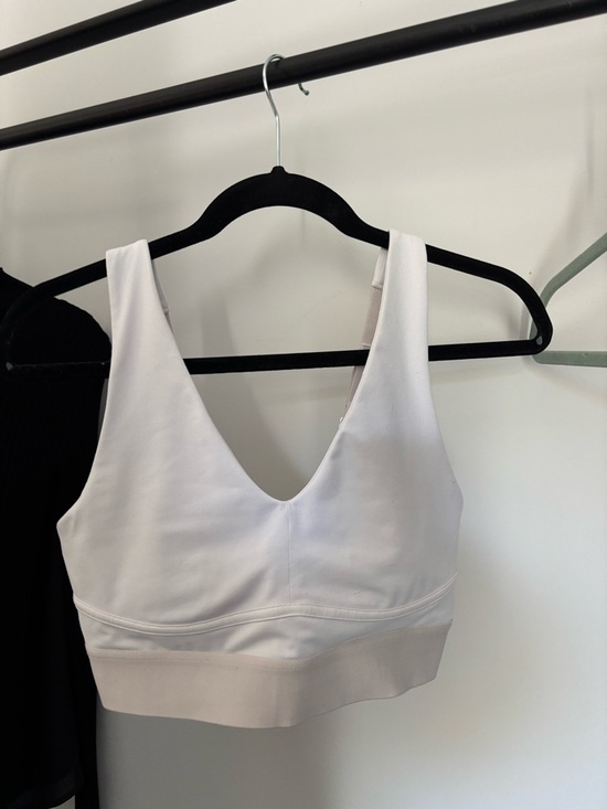 Fabletics Tops - Fabletics White V-Neck Sports Bra with Light Beige Band